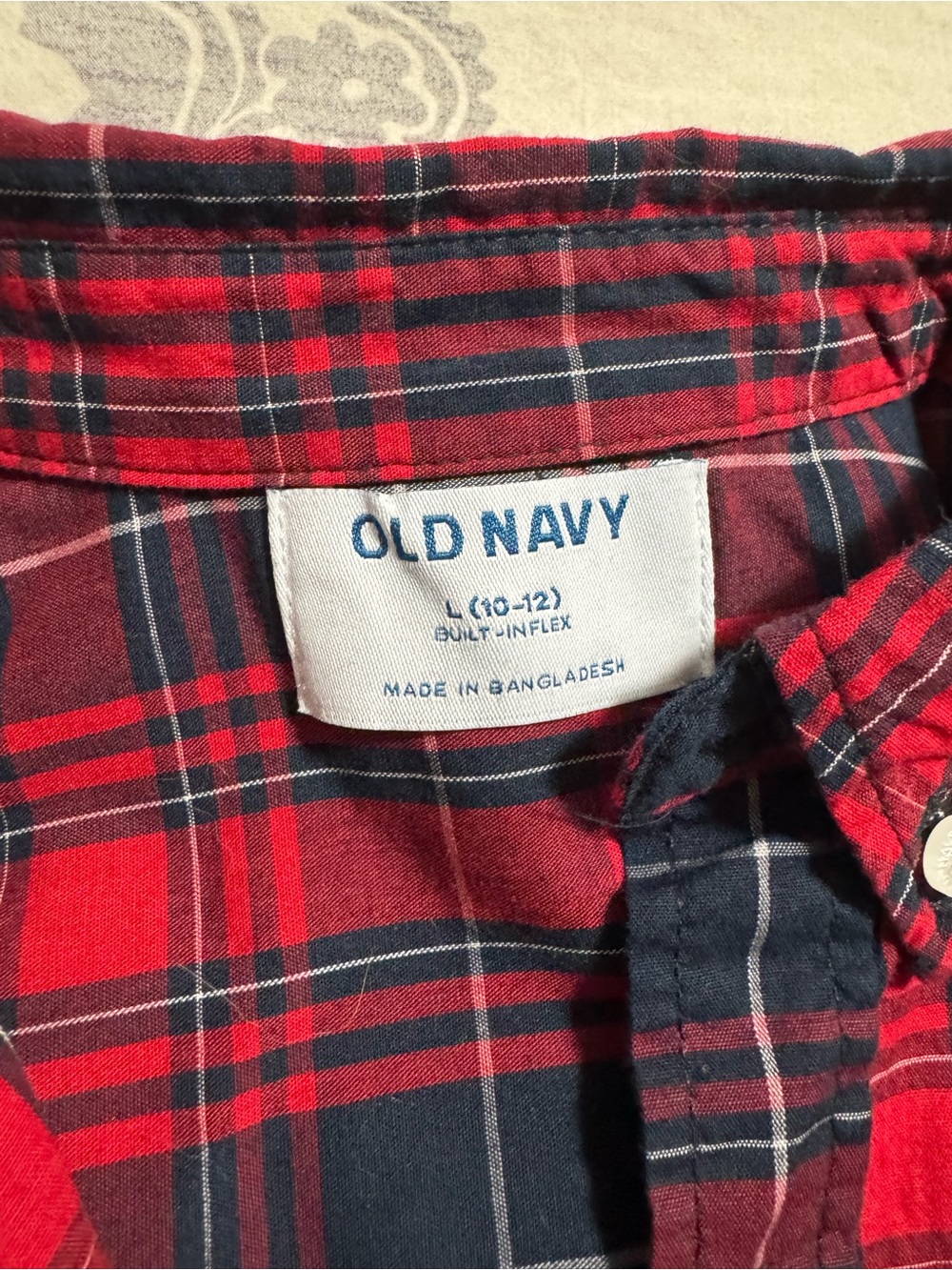 Boys Old Navy Red and Navy Plaid Button-Down Shirt